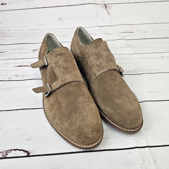 Verba Made In Italy Suede Skull Print Monk Shoes Size US9 - Picture 1 of 13